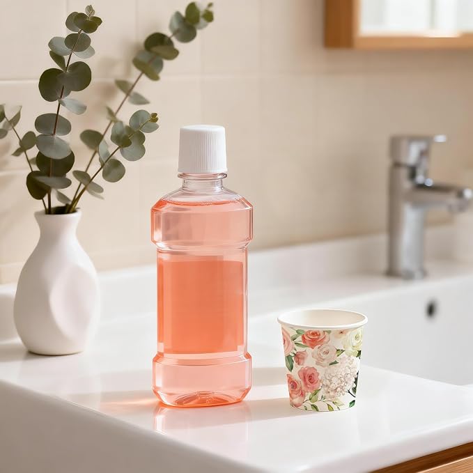 WRAPAHOLIC 3oz Flower Paper Cups - 100 Pack Disposable Bathroom Cups with Pink White Rose Floral Design, Small Mouthwash Cup for Toothbrush Rinse, Home Bathroom, Wedding and Mothers Day