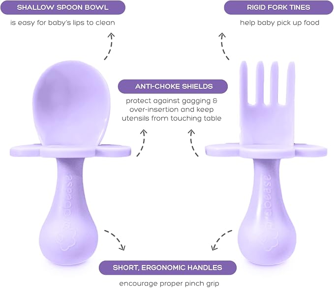 Grabease Silicone Portion Control Plate - No-Mess Baby Suction Dinner Set - Baby-Led Weaning Supplies & Silicone Feeding Set - Sectioned Plate & Toddler Dinnerware - Lavender, 4-Piece Kit