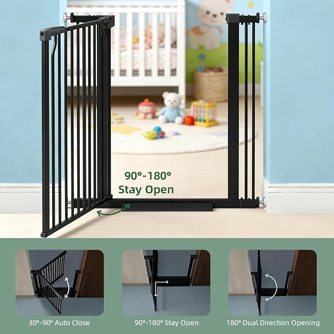 41" Tall Wide Baby Gate for Doorways Stairs, 60.2"-65.7" Extra Tall Dog Pet Gates Pressure Mounted, Large High Child Kid Safety Door Walk Thru, Auto Close Cat Proof Hallway Kitchen Indoor House, Black