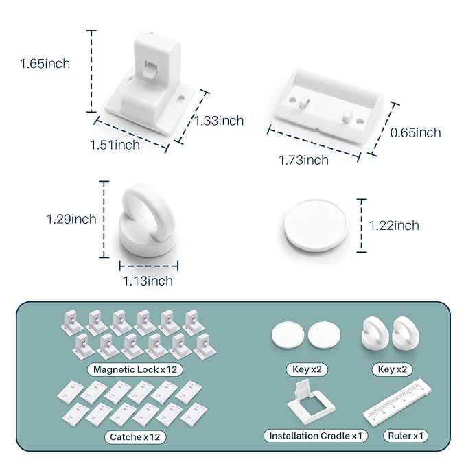 Inaya Magnetic Cabinet Locks Baby Proofing, 12 Locks & 2 Keys, Child Proof Magnet Locks for Cabinet Drawers with Invisible Design, 3M Adhesive for Easy Installation - No Drill & Tools Needed