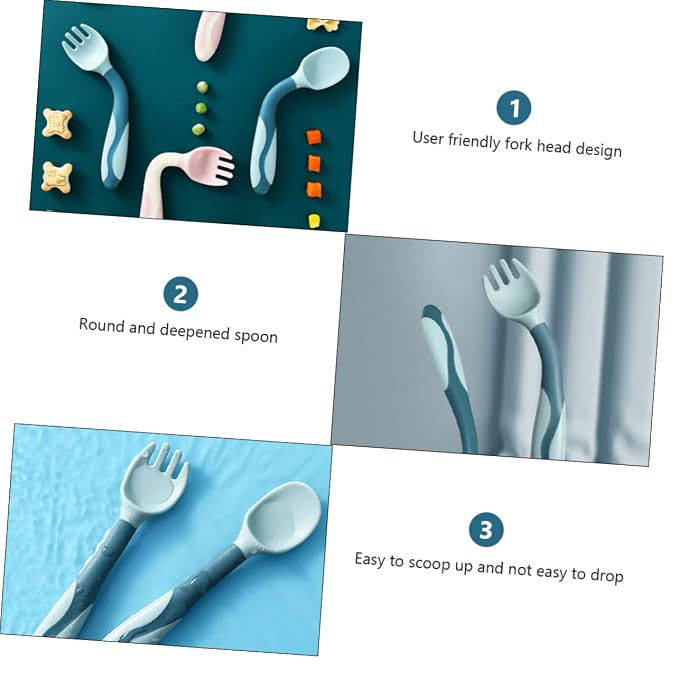 Cabilock 2 Sets Utensils Flexible Silicone Spoons and Forks Soft Bendable Cutlery for Lightweight Portable Tableware