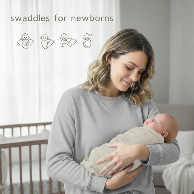 Muslin Swaddle Blankets for Baby Boy - 3 Pack 47x47 Inch Large Receiving Blankets, Soft Breathable Cotton Nursery Swaddles for Newborn, Infant & Todler (Gray, Cream White, White)