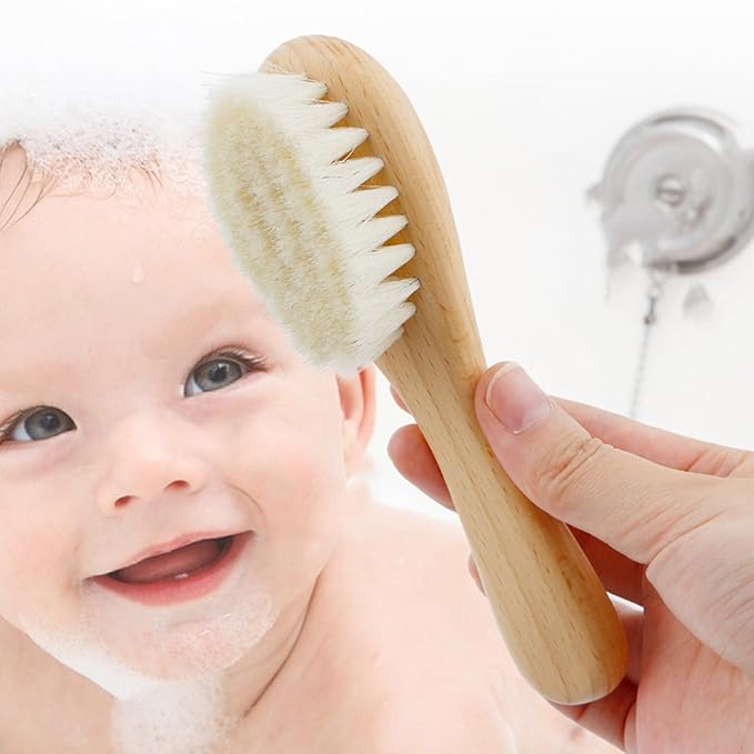 Infant Hair Brush Portable Wooden Handle Hair Brushes Caps Hair Comb Bath Soothing Brush For Newborns