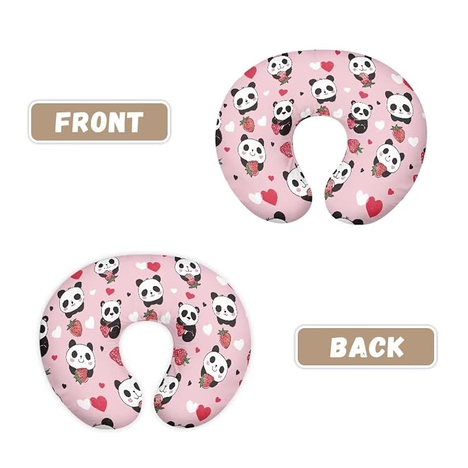 Panda Strawberry Feeding Pillow Covers Breathable Skin-Friendly Fabric Nursing Pillow Support Cover with Hidden Zipper for Baby Boys & Girls
