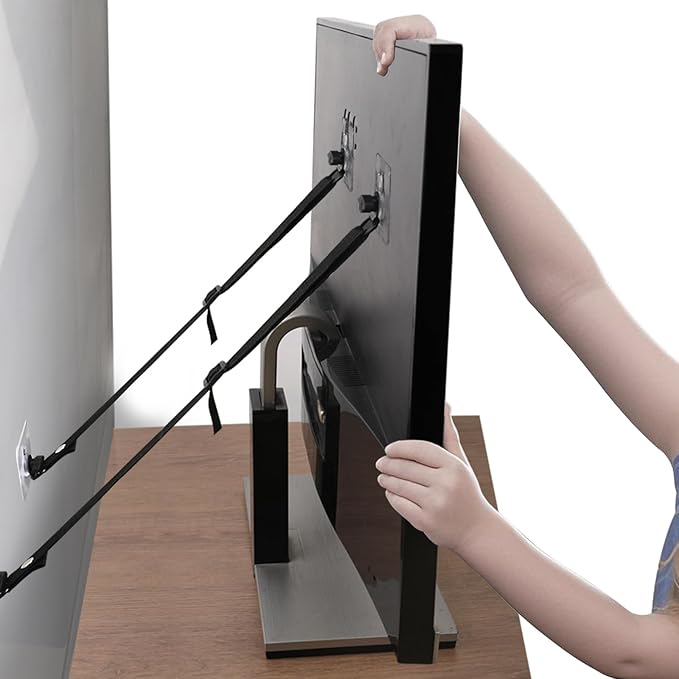 4 Packs TV Adjustable Safety Straps, No Drill Adhesive Anti Tip Furniture Anchors for Baby Proofing, Earthquake Straps Flat Screens to Wall,Stand Or Desk,Cabinet
