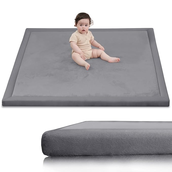 Huloo Sleep Ultra Soft Baby Play Mat for Floor,1.3" Thick Elasti-Foam 50x50 Playpen Mat for Toddlers Infant kids,Non-Slip Backing Safe for Crawling&Tummy Time,Tatami Style (Dark Grey)