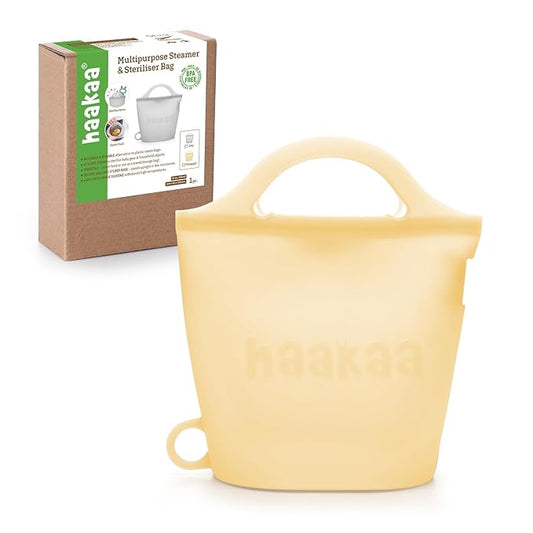 Haakaa Silicone Travel Microwave Steamer & Steriliser Bag, 30oz/900mlReusable Silicone Steaming Bags for Baby Small Items, Pacifiers, Teethers or Baby Cups, Great for Home and On-The-Go,Pineapple/1PC