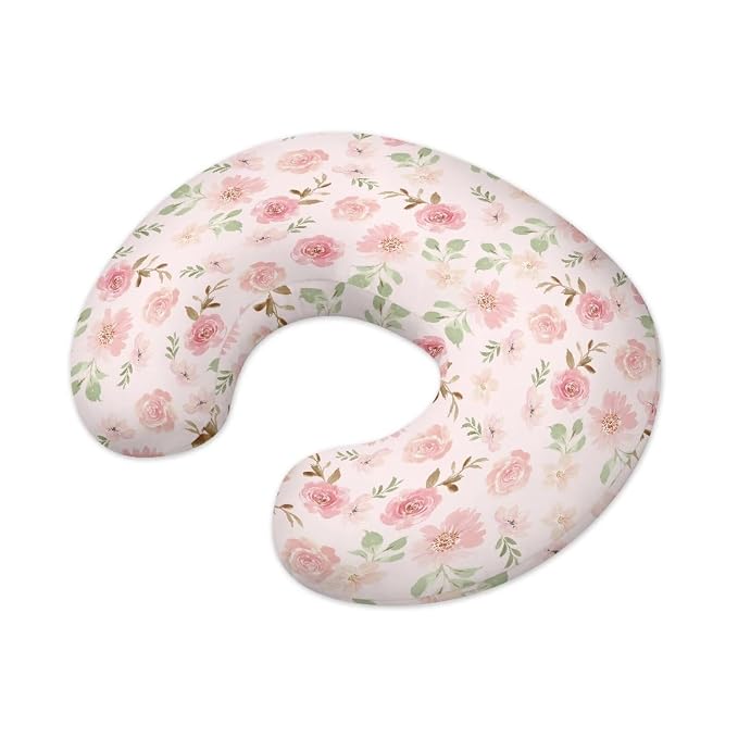 Pink Floral Nursing Pillow Cover Slipcover Soft Maternity Breastfeeding Newborn Infant Feeding Cushion Cover Breathable Breastfeeding Cover for Nursing Pillow