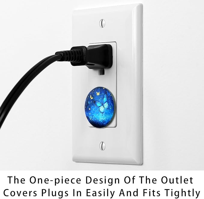 Blue Butterfly 24 Packs Socket Covers Baby Proofing, Electrical Outlet Plug Covers, 2-Prong Power Wall Plugs Socket Caps for Office, Home, Kitchen, Bathroom