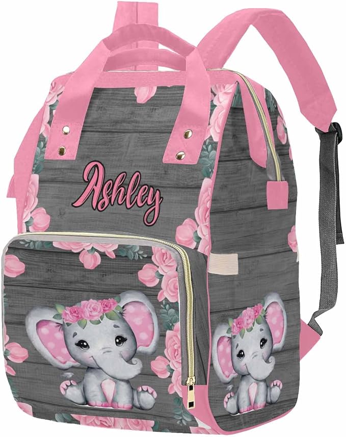 M YESCUSTOM Bags with Name Custom Pink Flower Diaper Bag Backpack Personalized Nappy Mommy Bags for Men Women