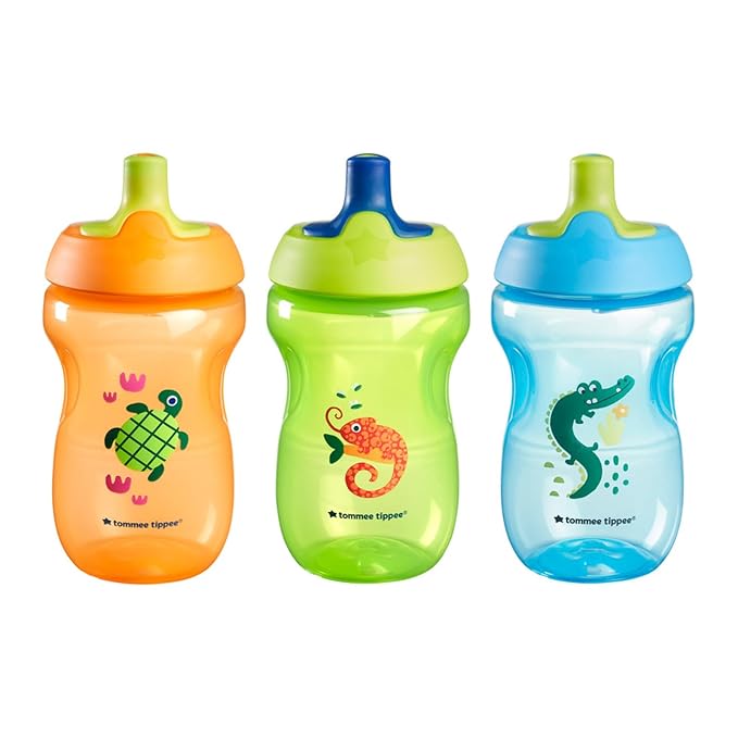 Tommee Tippee Sportee Water Bottle, for 12m+, 10oz, Pack of 3 Non-Spill Sippy Cups for Toddlers, Orange, Green and Blue, with Bite-Resistant Spout, Easy-Hold and BPA Free | for 12m+, Non-Spill, Sippy Cups, for Toddlers, Easy-Hold