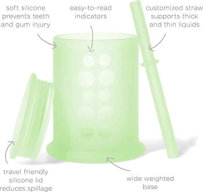 Olababy Silicone Training Cup with Straw Lid Bundle 5oz Kiwi + 5oz Coral