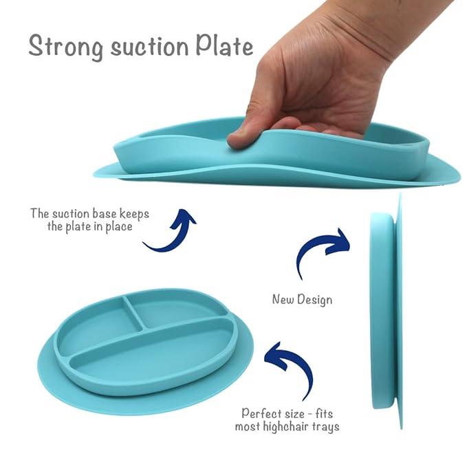 Silicone Suction Plate for Babies and Toddlers - Unbreakable, First Stage, Non-Toxic, BPA-Free, Turquoise