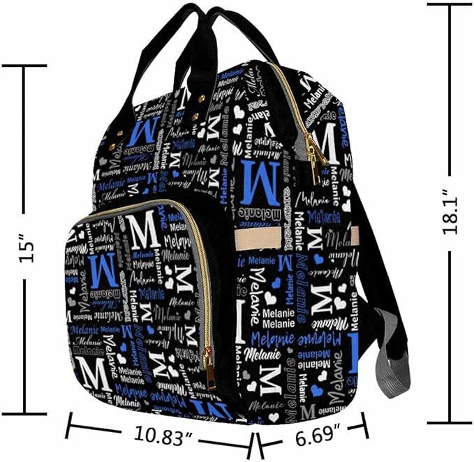 Artsadd Personalized Nappy Bag Large Capacity Baby Diaper Bags, Blue And Black Daypack Custom Monogrammed Diaper Backpack for Daughter Granddaughter Gifts