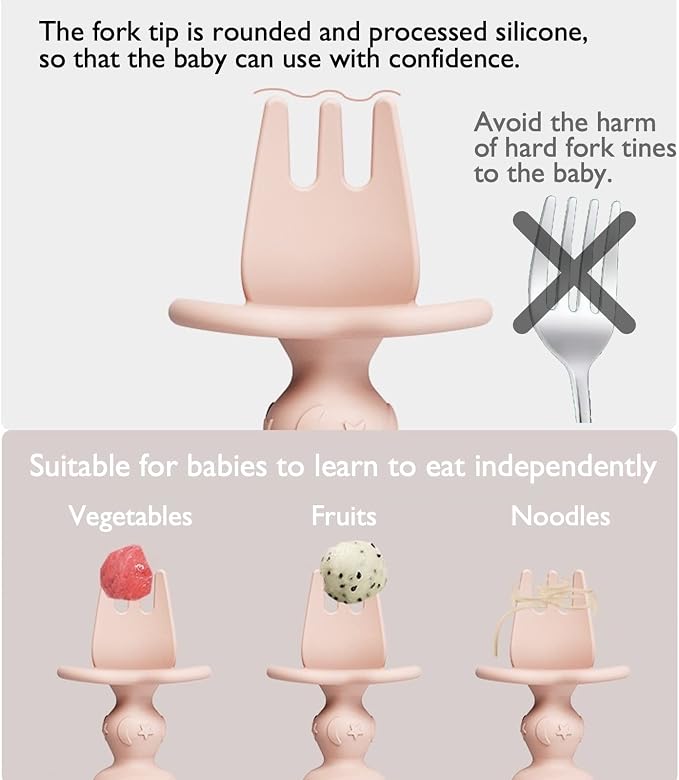 12 Pack Baby Utensils, Silicone Baby Spoons Self Feeding and Baby Forks, Toddler Utensils for Baby Led Weaning, Chewable Utensils First Stage