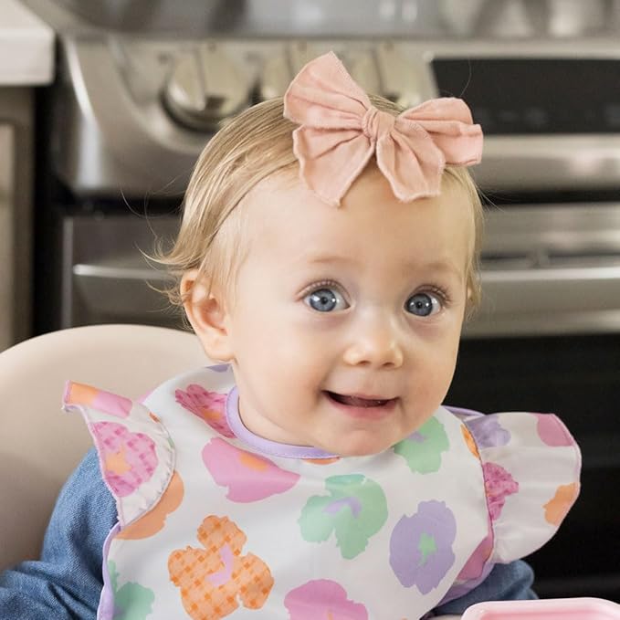 Tiny Twinkle Mess Proof Baby Bib for Girls | Waterproof Toddler Bib for Eating | Baby Apron for Feeding | Machine Washable | Perfect Shower Gift (Floral Pop, 6??4M)