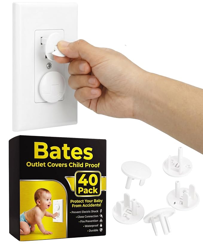 Bates- Outlet Covers Child Proof, 40 Pack, White, Round 3 Prong Outlet Covers