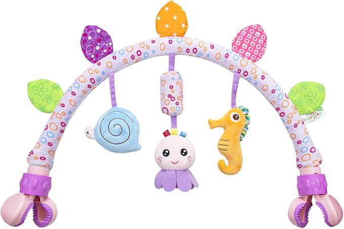 Caterbee Travel Arch Bassinet Toys for Baby Hanging on Stroller, Crib & Pram. Activity Toy bar for Baby Bouncer, 0 Monhts up(Purle)