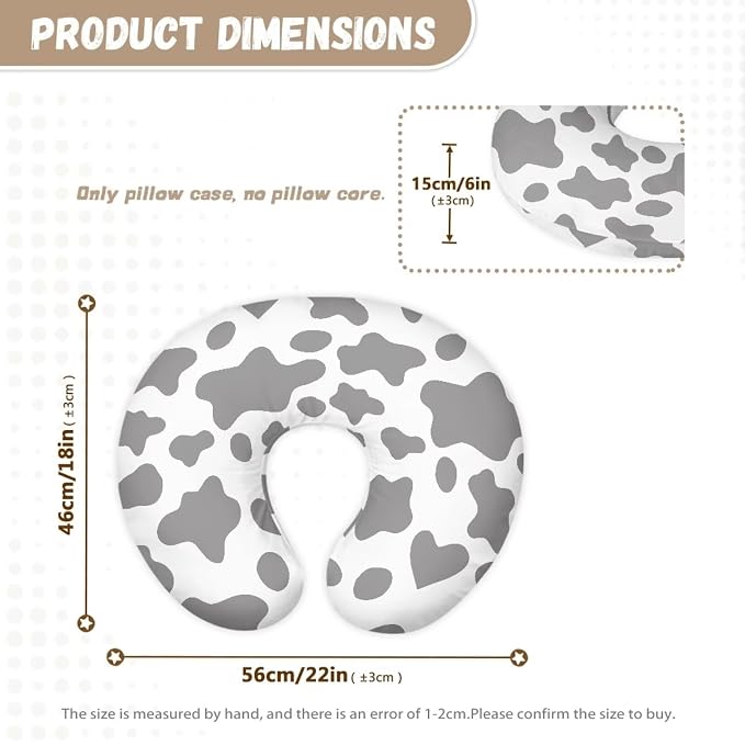 Grey Cow Print Nursing Pillow Slipcover Case Machine Washable Cozy Feeding Pillow Case for Boy & Girl Newborn Nursing Pillow Support Cover for New Parents