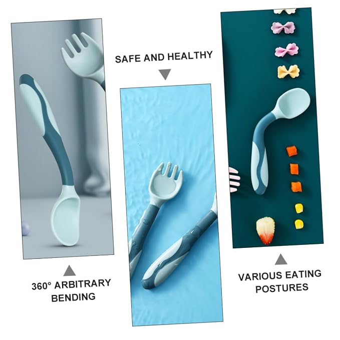 Hemobllo 2 Sets Utensils Silicone Soft Flexible Spoons and Forks Training Tableware for Portable Lightweight for Dessert Cake Soup