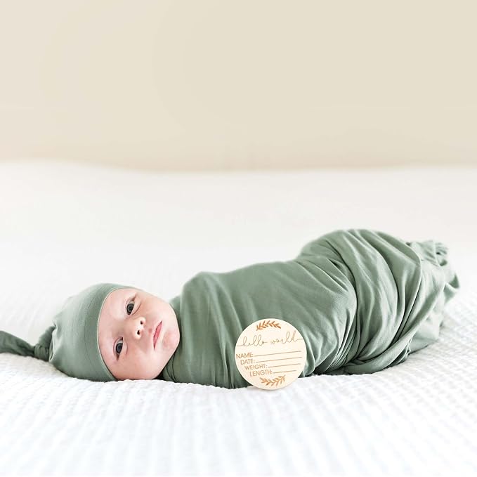 MairMore Baby Swaddle Receiving Blankets with Matching Beanie Set Newborn Nursery Swaddle Wrap for Baby Girls and Boys (Green)
