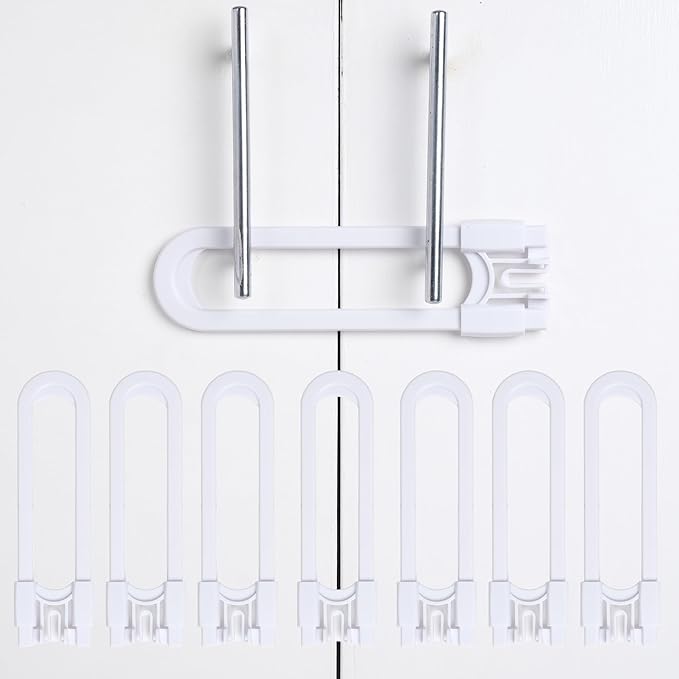 Sliding Cabinet Locks Baby Proofing ??Adjustable Child Safety Latches for Knobs & Handles ??8 Pack ??No Adhesive Drilling or Tools - White