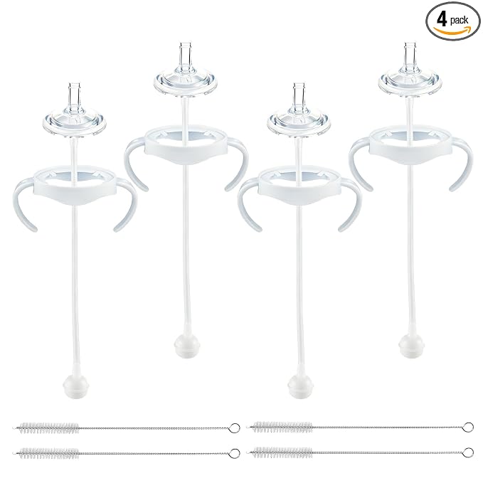 Straw Cup Conversion Kit for Philips Avent Natural Baby Bottles, Weighted Straw Sippy Cup Transition Kit with Soft Nipple, Bottle Handle, 6+ Months, Set of 4