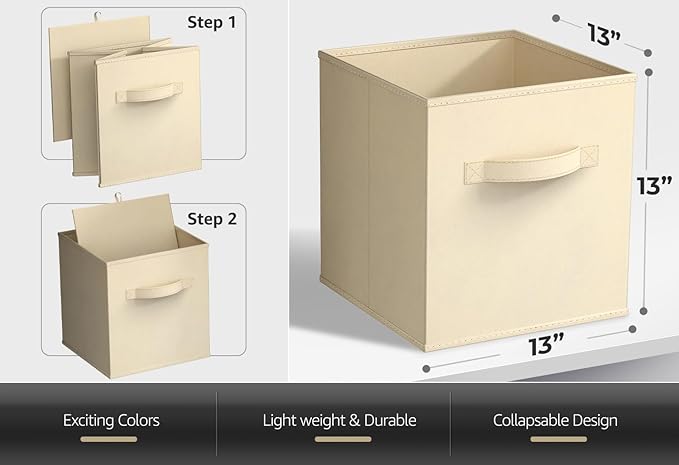 Sorbus Fabric Storage Cubes - 6 Foldable Storage Bins for Organizing Pantry, Cubbies, Toy Box - Clothes Storage & Closet Organizer - 13 Inch Collapsible Cube Baskets for Shelves with Handle