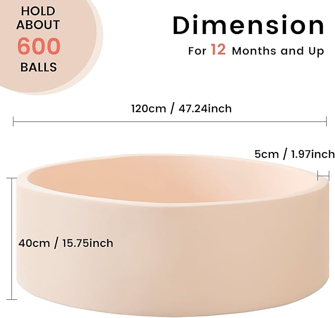 Zedachica Ball Pit for Toddlers 47.24''x15.75'' Baby Ball Pit Soft Memory Foam Pit Round Lagre Kids Ball Pool Indoor and Outdoor Game Kids Play Ball Pool Ideal Gift for Children (Beige, NO Balls)