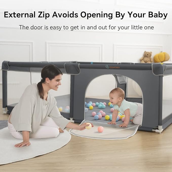 COMOMY Baby Playpen for Toddlers, 79" x 63" Extra Large Playard, Safe and Non-Slip Baby Fence, Full Mesh Design, Indoor & Outdoor Kids Activity Center, Babies Play Pens (Dark Grey)