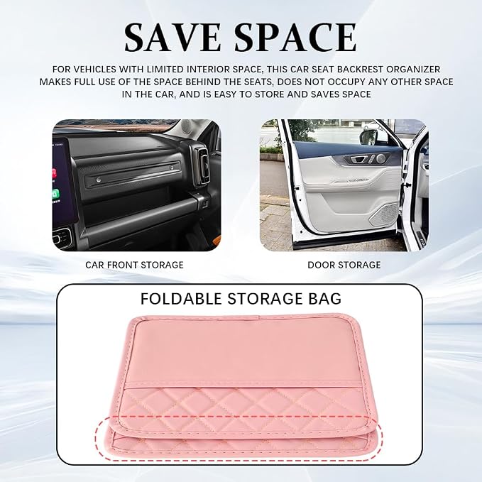Car Seat Back Organizer, Car Organizers and Storage, PU Leather Vehicle Backseat Hanging Pocket, Automotive Accessories Multi-Pocket Storage Box Organizer Fit for Most Cars (Pink, Style 1)