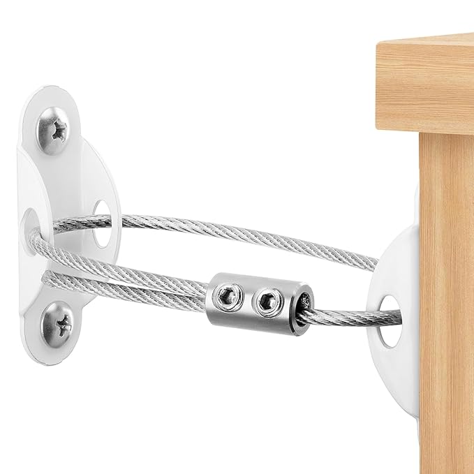 Heavy Duty 4 Pack Anti Tip Furniture Anchors for Baby Proofing, Suitable for Drywall and Solid Walls, Metal Furniture Wall Anchor, Earthquake Straps(White)