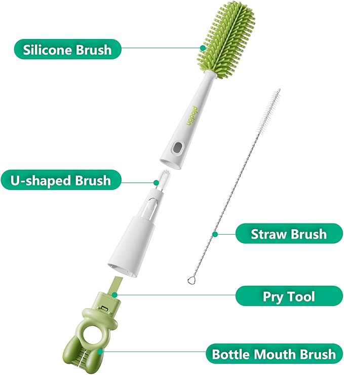 5-in-1 Silicone Baby Bottle Brush Set with Straw Cleaner, Flexible 90° Bendable Bottle Cleaning Kit for Nursing, Sports Bottles, Dishwasher Safe, BPA-Free, Kitchen & Travel