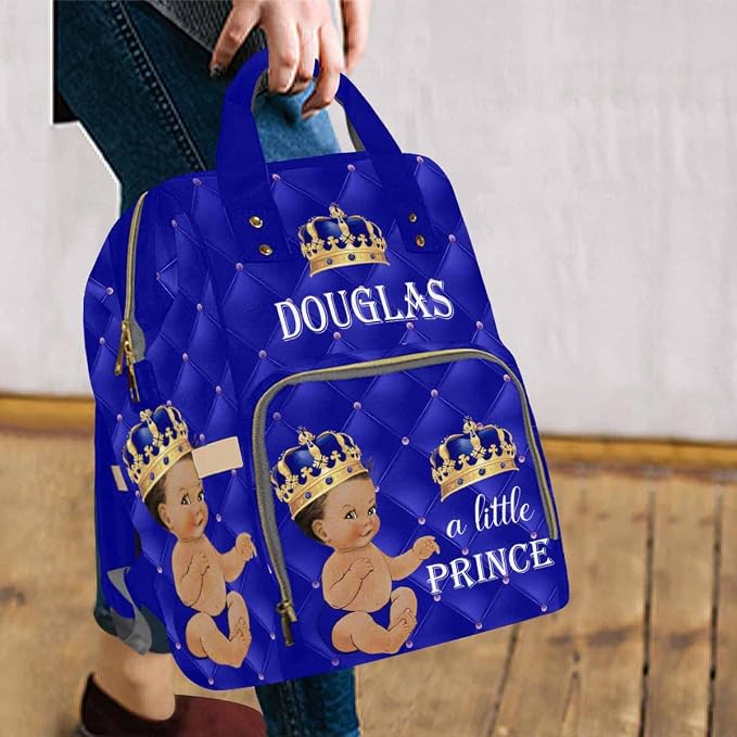 InterestPrint Custom Name Diaper Bag Personalized Little Prince Crown Nappy Bags Customized Diapering Bag Backpack Casual Daypack Travel Shoulder Bag for Hiking Camping Work