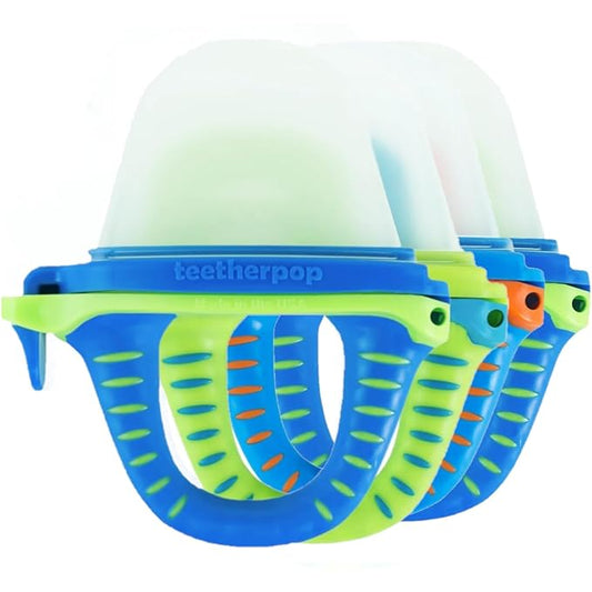 Teetherpop Fillable Freezable Teethers for Babies - Breastmilk Teether with Spill-Proof Sippy Slits ??Teething Popsicle for Baby, Liquids & Purées, Cooling Teething Relief Feeder Pacifier - Blue Set
