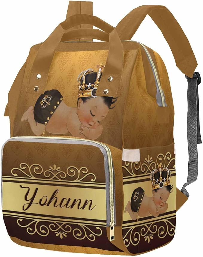 M YESCUSTOM Personalized Name Diaper Bag Backpack, Brown Crown Diaper Baby Bags for Mom & Dad, Portable Travel Back Pack Baby Shower Gifts, Multifunction Nappy Changing Bag
