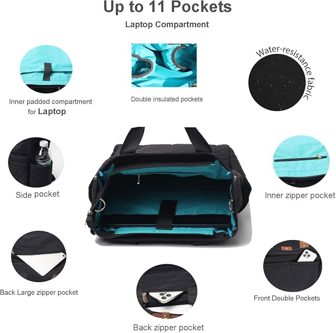 ESVAN Diaper Tote Bag Totepack Backpack Crossbody Bag 3 in 1 for Women Laptop Backpack Multifunctional with Insulated Pockets