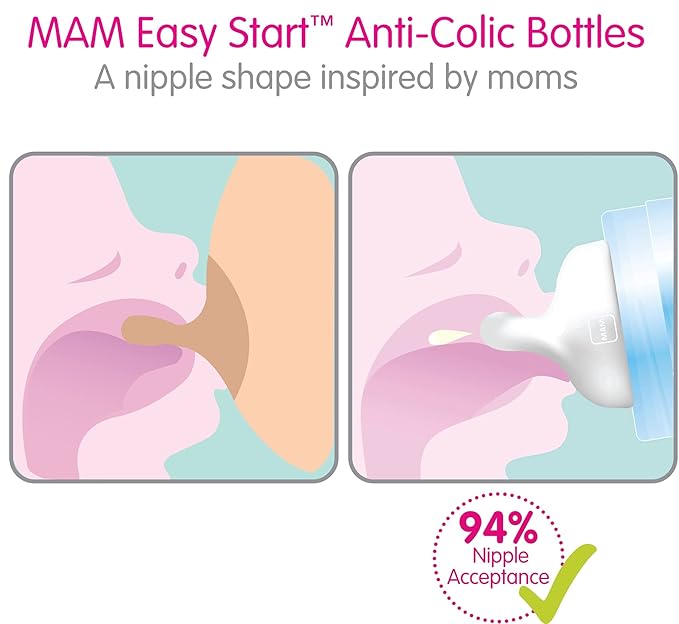 MAM Easy Start Anti-Colic Baby Bottles, Slow & Medium Flow Silicone Nipples, 5 & 9 oz, Reduces Colic, Gas, & Reflux, BPA-Free, Self-Sterilizing, Sustainable