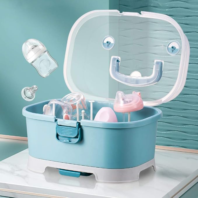 Baby Bottle Drying Rack Storage, Large Nursing Bottle Storage Box Organizer with Cover, Portable Kitchen Cabinet Organizer, Durable countertop Dryer