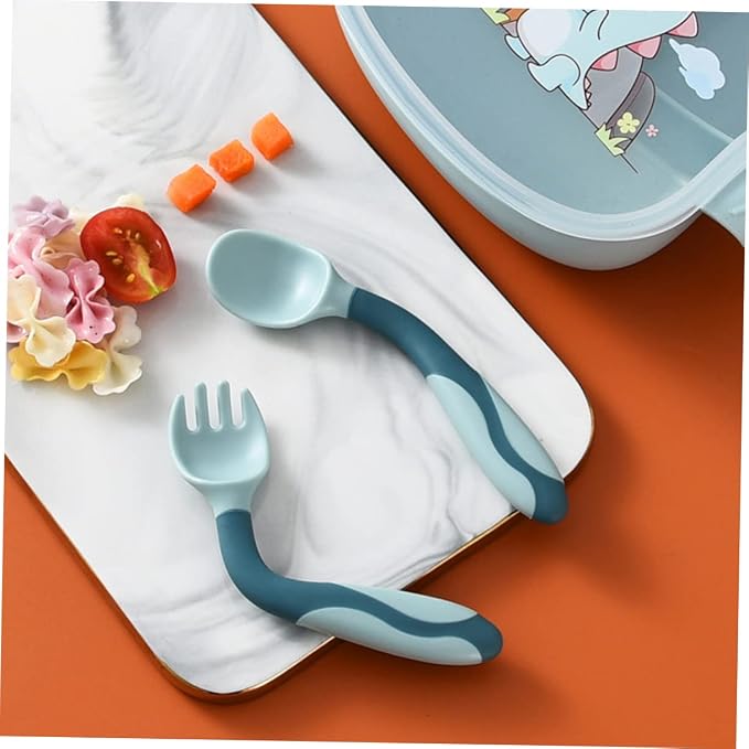 Cabilock 2 Sets Utensils Flexible Silicone Spoons and Forks Soft Bendable Cutlery for Lightweight Portable Tableware