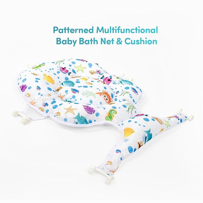Multifunctional Baby Bath Net With Cushion - Adjustable, 5 Point Seat Support, Bath Sling, Newborn To 2 Years Age (Bathtub Is Not Included) (1 Pack)
