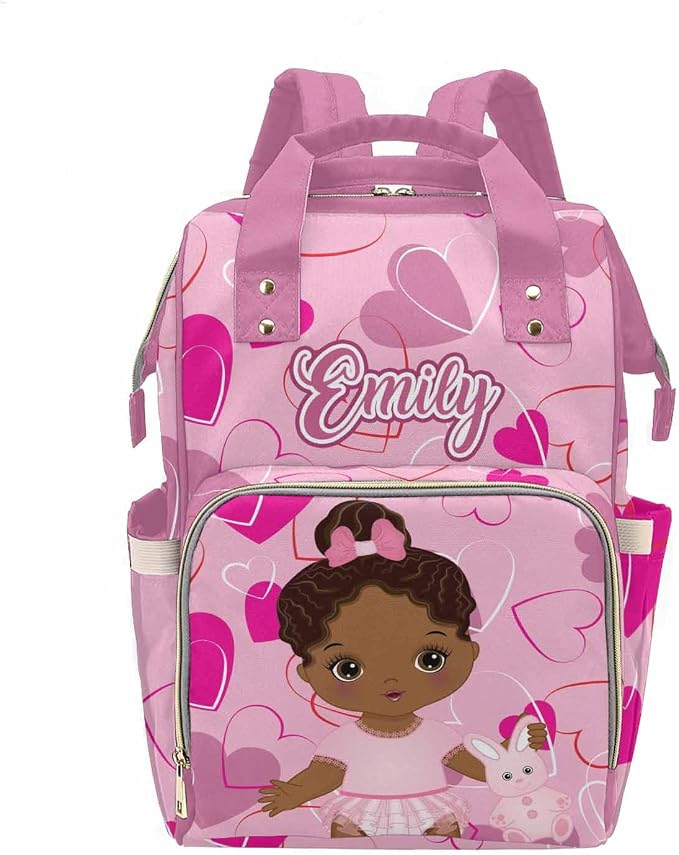 M YESCUSTOM Custom Name Diaper Bag with Cute American Princess for,Personalized Nylon Waterproof Mommy Travel Backpack with Multi Pocket & Large Capacity Nursing Bags for Women/Mom/Wife