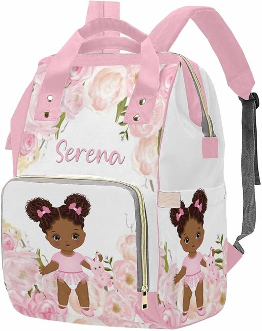 M YESCUSTOM Personalized Pink Diaper Bag with Name, Custom Floral Nursing Mommy Daypack for Travel with Large Capacity, Birthday Gift for Women/Mom