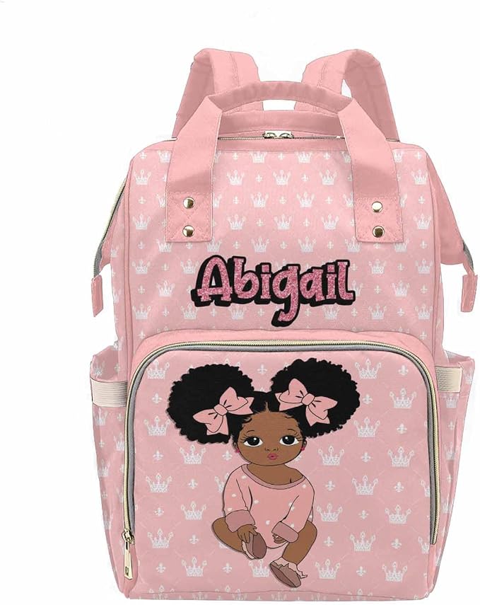 M YESCUSTOM Custom Diaper Bag with Name Crown On Pink, Personalized Multifunction Mommy Nursing Daypack with Large Capacity for Travel, Holiday Birthday Gift for Women