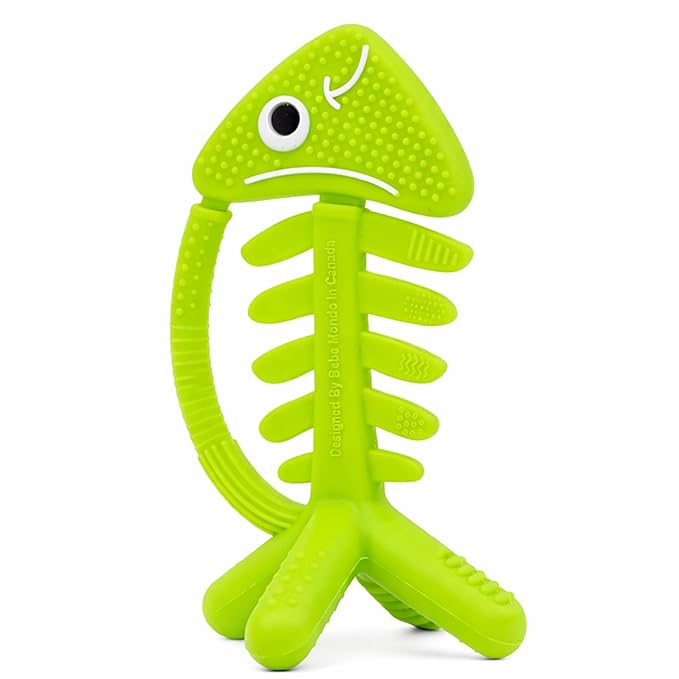 3 in 1 Infant Toys, Baby Teething Toys 3?? 6??2 Months, Teethers for Babies 0??????2 Months for Teething Relief, Baby Gift, Baby Teether Toys, Silicone Sensory Toys, USA Patent Pending, Fish (Green)