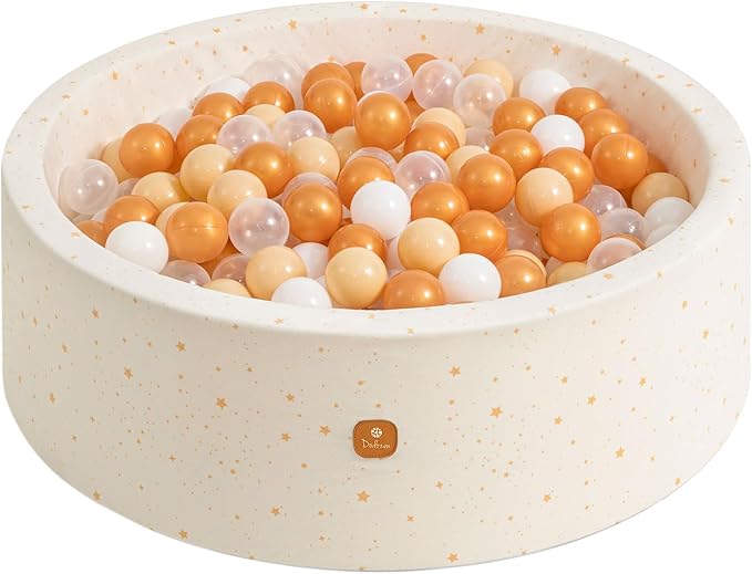 Foam Ball Pit 35.4"x 11.8" for Toddlers and Kids,Round Ball Pool Indoor Outdoor Baby Playpen,Ideal Gift for Infants,Balls not Included - Golden Stars