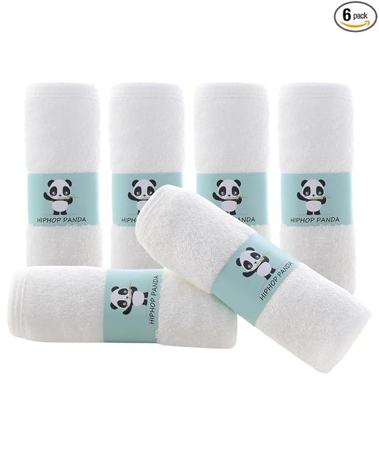 HIPHOP PANDA Baby Washcloths, Rayon Made from Bamboo - 2 Layer Ultra Soft Absorbent Newborn Bath Face Towel - Reusable Baby Wipes for Delicate Skin - White, 6 Pack