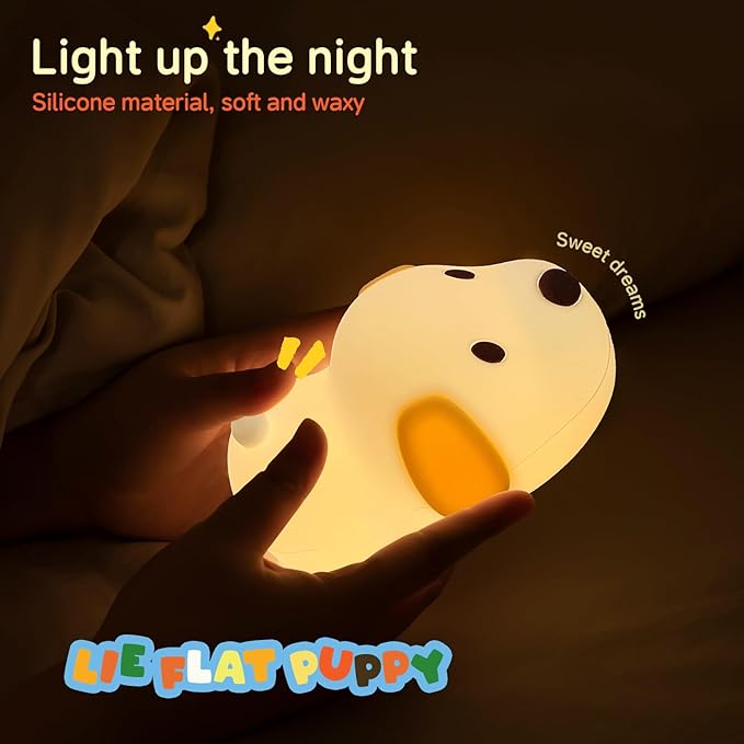 Led Cute Dog Night Light, 7 Colors Dimmable Puppy Bedside Lamp, Touch Control Night Lamp with Sound Effects for Kids Adults, Used for Camping Party Room Decor (Puppy)