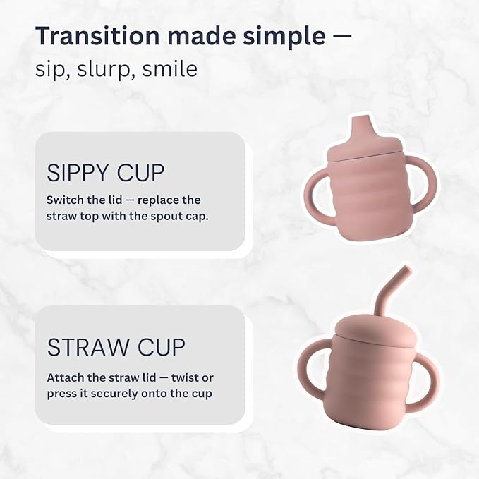 Vaanshie Silicone Baby Sippy Cups | Straw Cup Baby | Toddler Cup with Straw | 3 Stages Training Cup for Infants Toddlers and Kid, 5.4 oz (Pink)