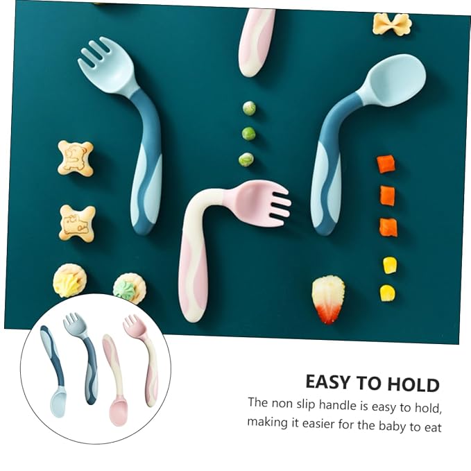 Healifty 2 Sets Silicone Training Spoons and Forks Flexible Bendable Tableware Soft Feeding Utensils Portable Lightweight for Dining